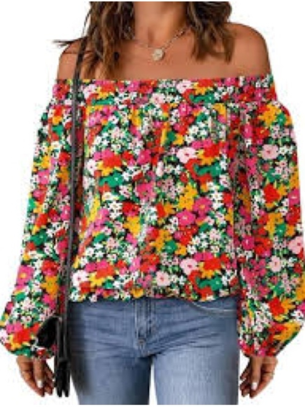 Women's Off-Shoulder Floral Blouse in Multi-Color